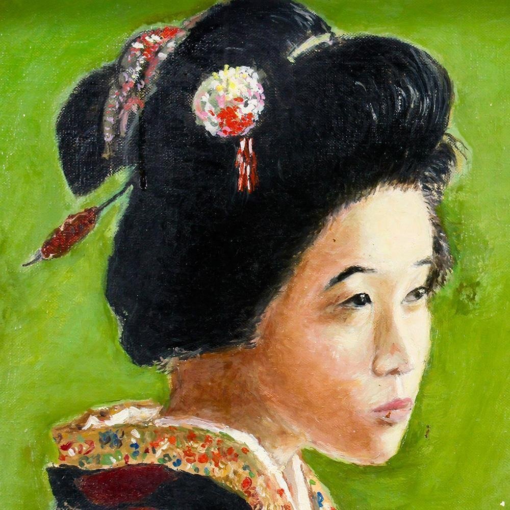 模写】【WISH】岡田三郎助「町娘」油彩 8号 ◇静かに佇む和装の女性像