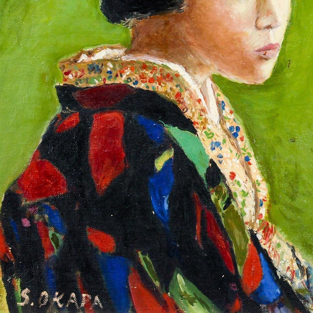 模写】【WISH】岡田三郎助「町娘」油彩 8号 ◇静かに佇む和装の女性像