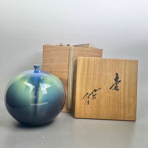 特大】人間国宝 三代 徳田 八十吉 (正彦) 極上作 彩釉花器 共箱 T279