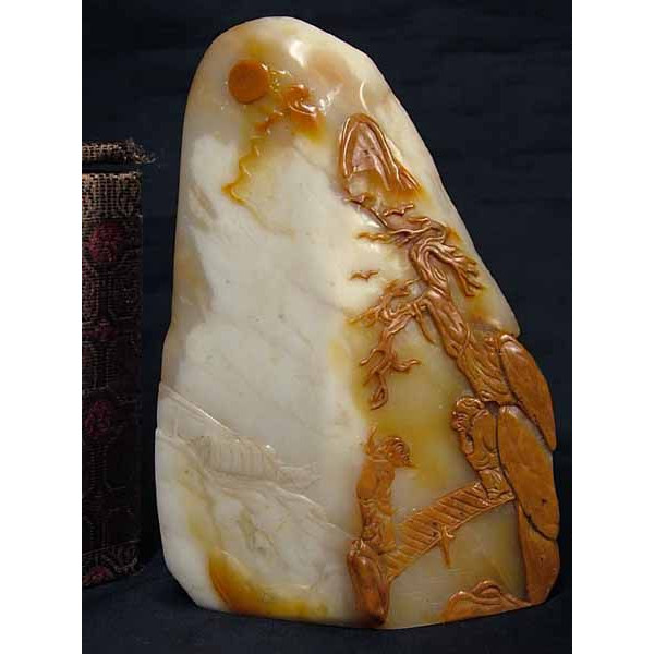 ■龍香堂■　珍品！田黄石置物（金包銀）「高山界」即決