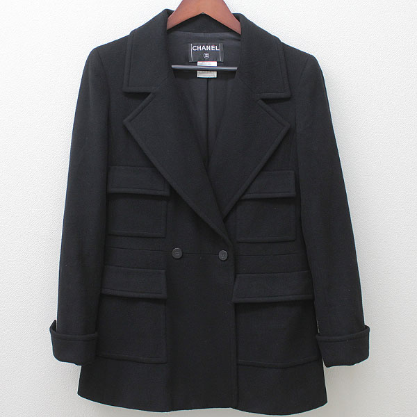 ☆シャネル CHANEL コート 黒 カシミア 42 レディース Wコート(42以上 
