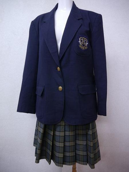 中古川口東高校ブレザー制服チェックスカート上下紺・AL1788