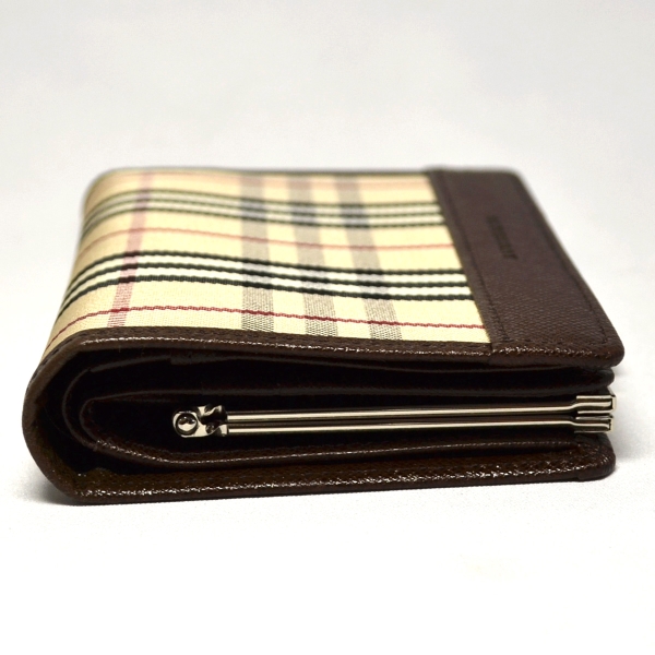 □113946BURBERRY バーバリー がま口 二つ折り財布 ノバチェック(女性