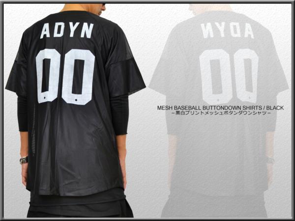 新品 ADYN型 黒プリントメッシュボタンダウンベースボールシャツ