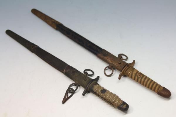 【旧日本軍】海軍短剣2本/軍刀/鞘/拵え/鮫皮/研ぎ出し?/桜