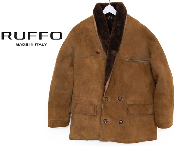 定45万円 伊製 ルッフォRUFFO 羊革 最高級ムートンコート/緑タグ