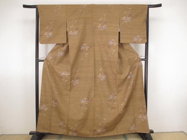 特選！高級着物■風合いの良い紬　十日町　花　しつけ付