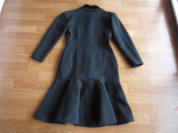 nO078美Sophie Nat 仏製デザインメルトンウールロングコート黒38