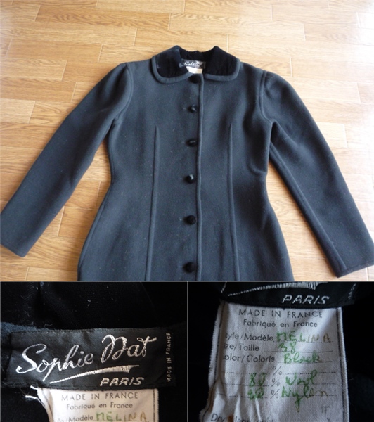 nO078美Sophie Nat 仏製デザインメルトンウールロングコート黒38