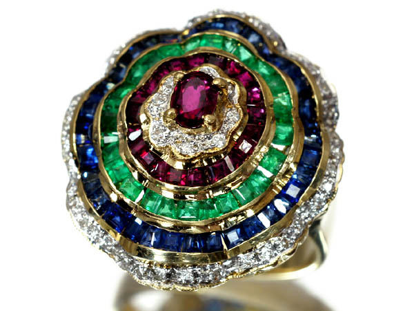 1円～★宝石の島★4宝石のバレリーナセット 高級K18リング h760