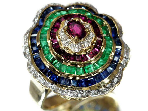 1円～★宝石の島★4宝石のバレリーナセット 高級K18リング h760