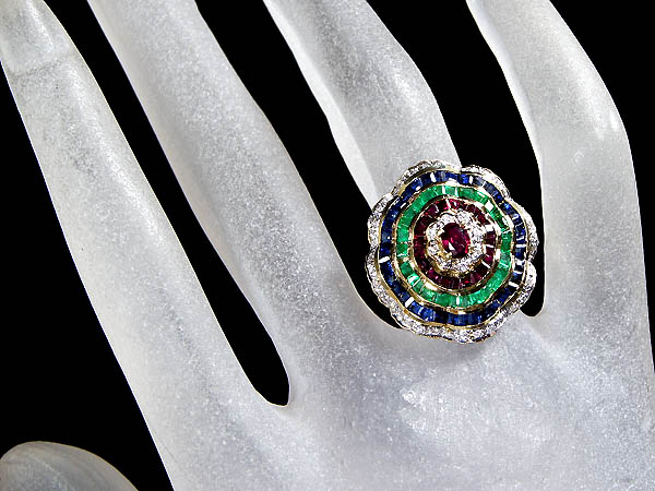 1円～★宝石の島★4宝石のバレリーナセット 高級K18リング h760