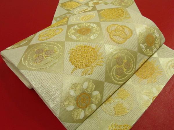 着物10 逸品!! 絽 夏用 竜田川 斜市松 袋帯 ☆☆☆☆☆