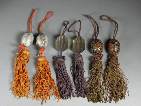 【古玄社】時代　堆朱水晶石／風鎮　三点　BH6248