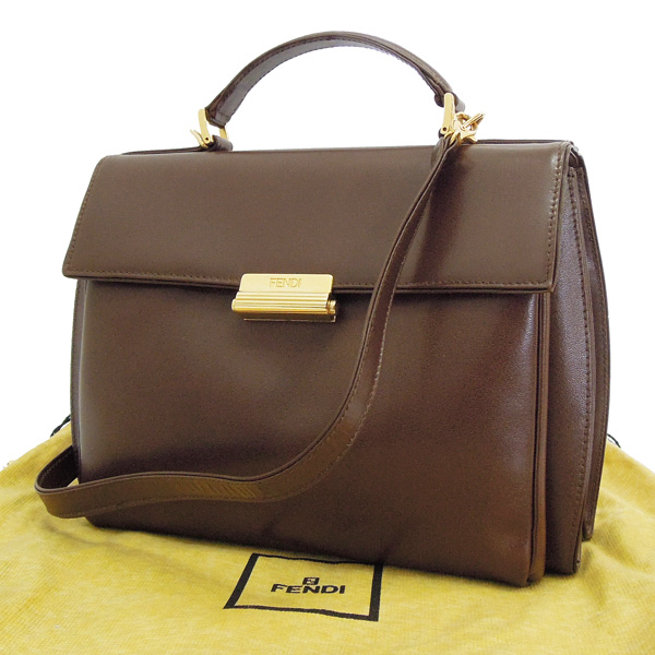 【極美品】FENDI(フェンディ)レザー 2WAY ハンドバッグ ブラウン