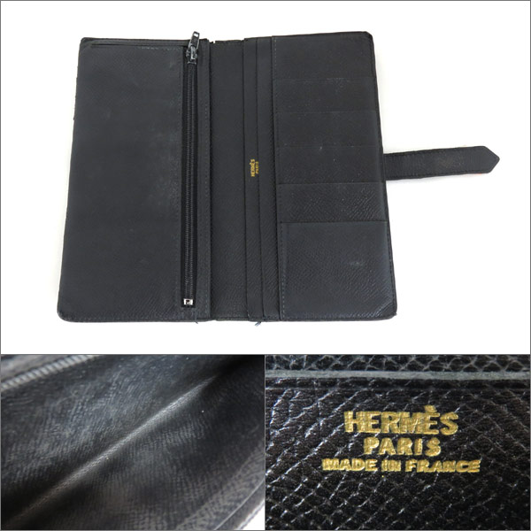 1円 エルメス ベアン 長財布 ブラック×ゴールド DI121