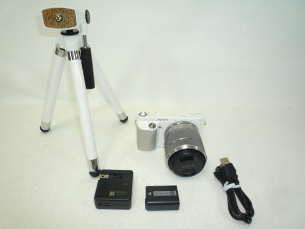 1円 SONY α NEX-F3K ズームレンズキット 三脚付き ホワイト