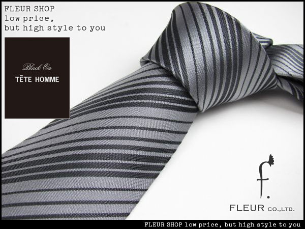 ■3934■Black on テットオム 新作 ストライプシルクネクタイ 灰