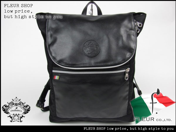 ■7251■オロビアンコ 新品 伊製 本革ナイロンバックパック 黒