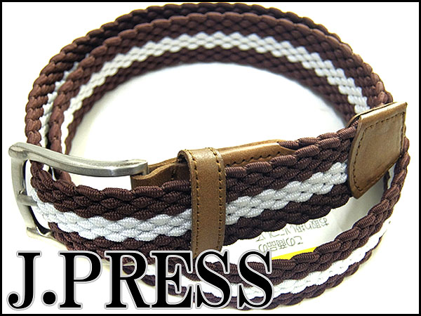 新品 J.PRESS ジェイプレス 合成ゴム×牛革レザーベルト茶K6244