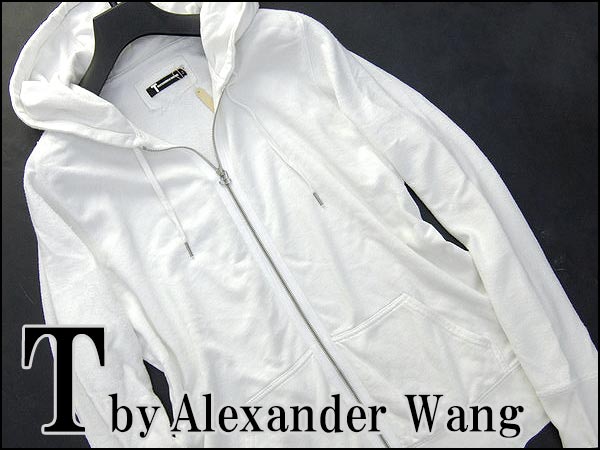 美品 T byアレキサンダーワン 切替スウェットパーカーS白I14415