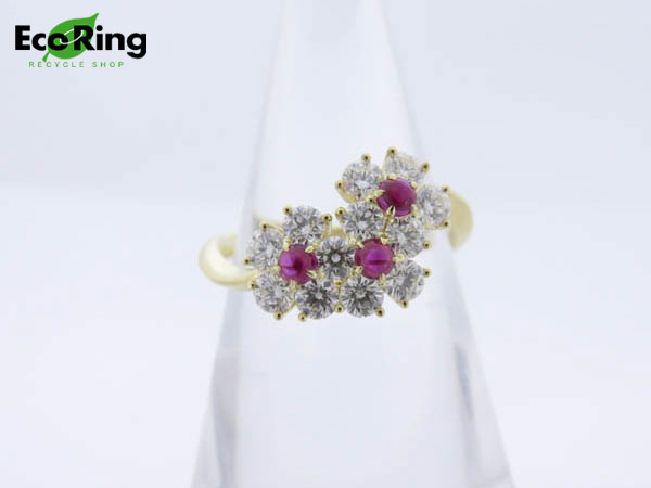 1円 美品 ギメル K18YG×ルビー ダイヤモンド リング GK216