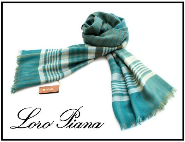 18万新品ロロピアーナ◆極上カシミアシルクチェックストール緑