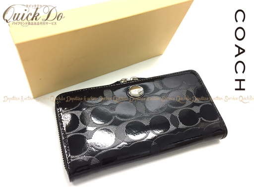 1円 美品 コーチ COACH ラウンドジップ長財布 レディース 黒系