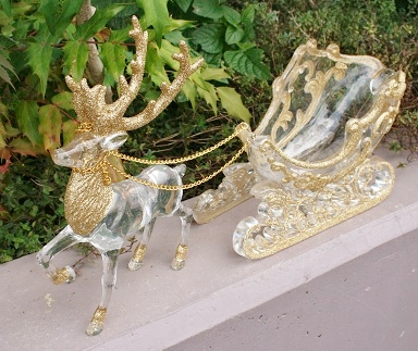 クリスマス 輸入雑貨 クリスタル調のエレガントなトナカイ&ソリ