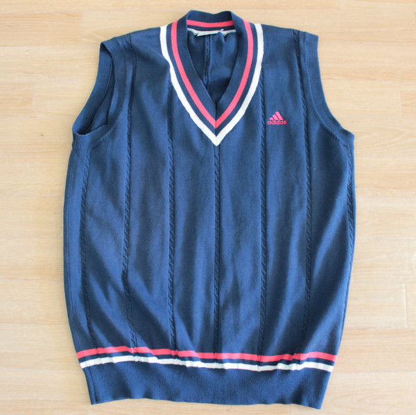 F49☆adidas/アディダス☆サマーニット ベスト ネイビー 紺 L/G