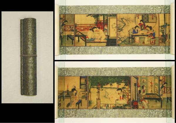 ◆唐画【歴史風俗画巻 一巻／絹本着色巧芸】美人画浮世絵春画◆