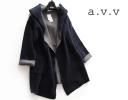 a.v.vミッシェルクラン■厚手ウール混フーデッドコーディガン紺M