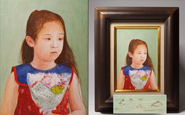 △敬逢△芸術院会員『大津英敏』作 油彩SM号“青い胸襟の妃” △敬逢
