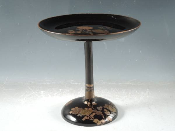 ◆栄◆時代 輪島 金蒔絵 菊花 木製 高月 明治 50a32