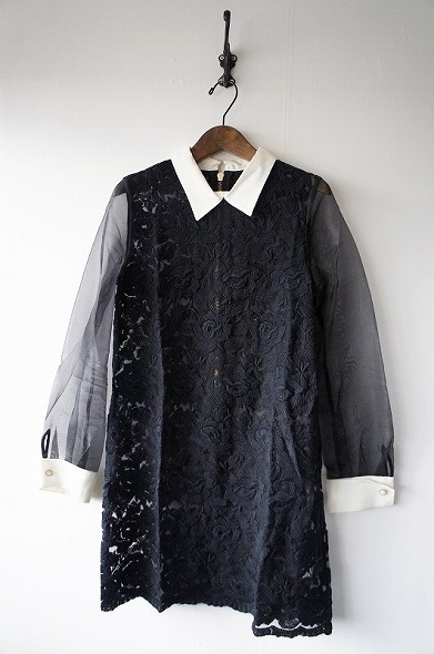 Lois CRAYON バックZIPフラワー刺繍ワンピースM*シースルー