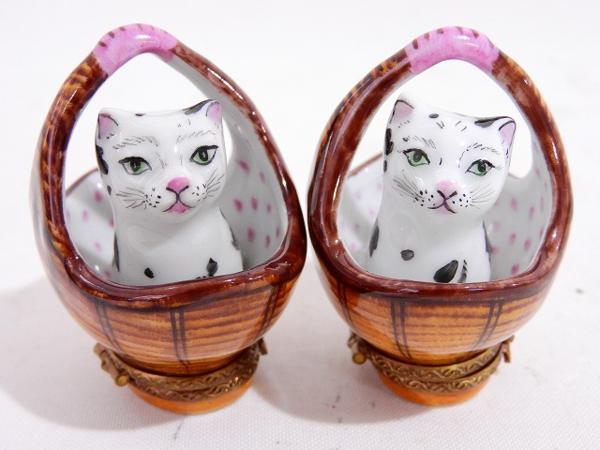 リモージュボックス 猫 2点 342/◇リモージュボックス2点 猫 ネコ