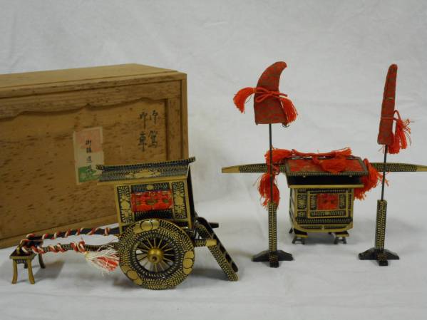 戦前木製蒔絵雛道具 御篭 牛車/雛人形お雛様江戸小物蒔絵雛箪笥 季節