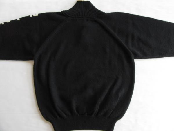 美品◆ブラック&ホワイト ロゴ入 ショールカラーウールセーターL
