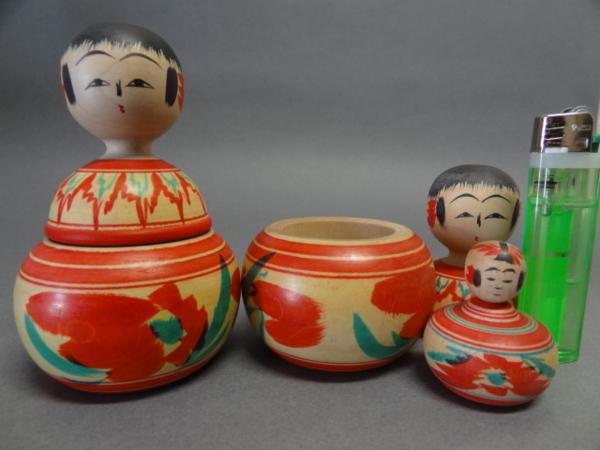 【古こけし】535 えじこ 梅木修一　2本10.5cm/2本4.5cm