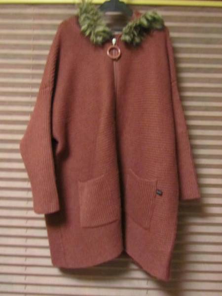 QVC＊カワイオカダあったかニットコートMーLローズピンク系