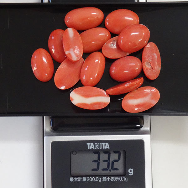 1円～ 珊瑚 ルース まとめて サンゴ 楕円 15個 赤 計約33.2g ⑦
