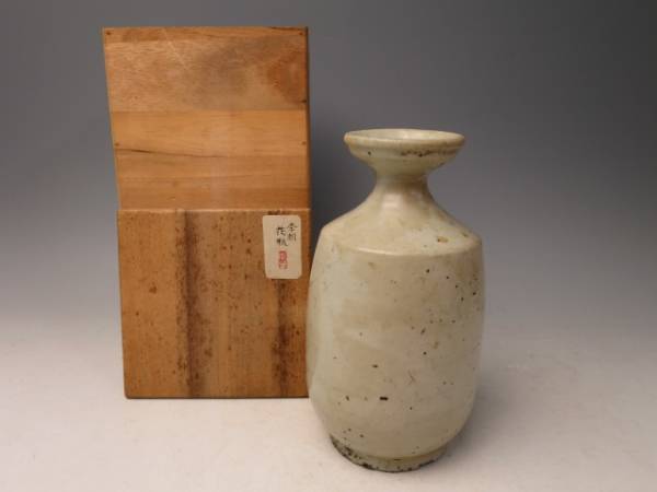 時代李朝 白磁 堅手 徳利 花入 花瓶 桐箱付 李朝初期 3656tt 中国