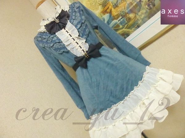 axes femme 貴族風フリルレース使いキラキラリボン付きワンピ