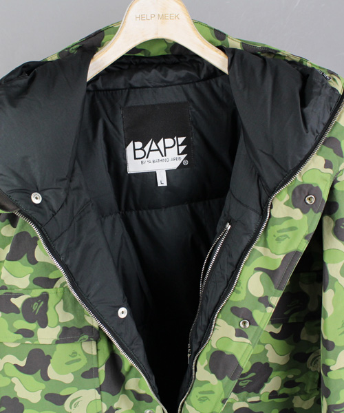 BAPE エイプ 迷彩ダウンジャケット L カモフラ 緑 グリーン 重要事項