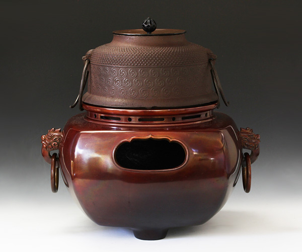 古美味】風炉師 中村大禾作 唐銅製四方風炉 釜師 畠春斎