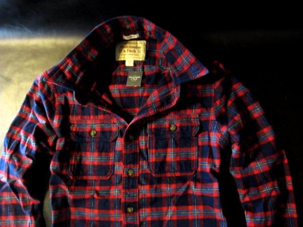 本物正規◆アバクロ◆フランネルシャツ 1660-020 紺赤系/L