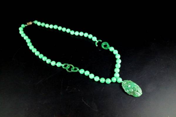 本翡翠 花彫刻 三連環ネックレストップ ARGENT 和装小物