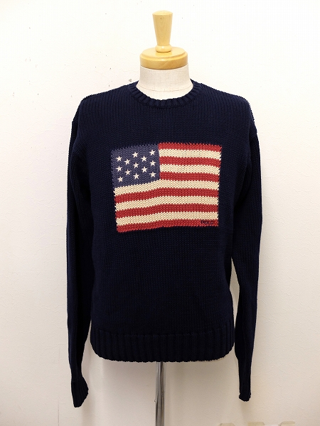 千円 POLO RalphLauren 国旗 ニット セーター メンズ★4952