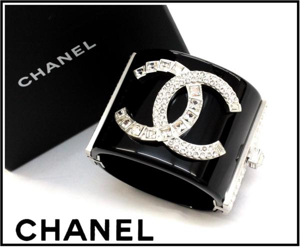 29万新品◆シャネルCHANEL黒CCストーン太バングル
