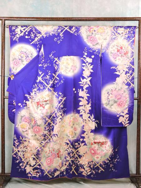 ね128　正絹　振袖　花格子